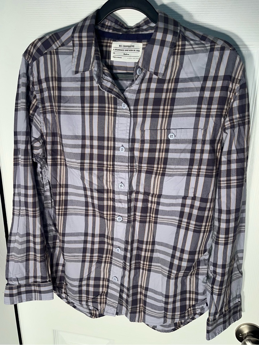 Women’s REI Cooperative Long Sleeve Button Shirt Flannel Plaid Cotton Medium